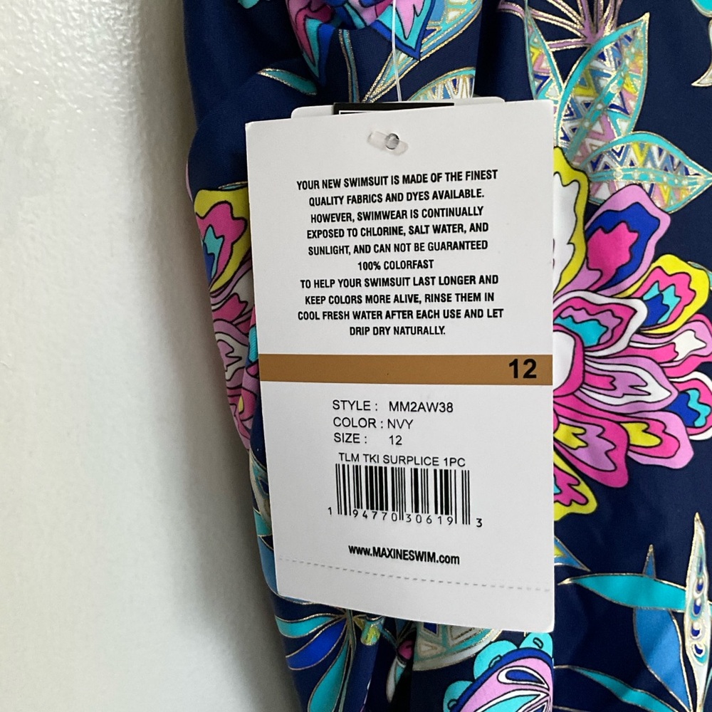✨Maxine of Hollywood Navy//Tulum Tiki Floral Bathing Suit Size 12 - Picture 8 of 14